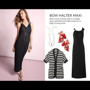 NWOT CAbi Bow Black Maxi Convertible Halter Dress 5383